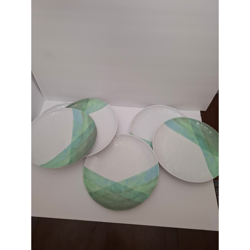 Nautica Home Melamine Dinner Plates Set of 6 Green Blue Watercolor